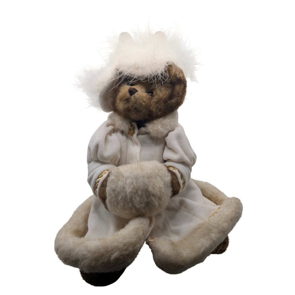 Bearington Collection Plush Bear Brown Cream Winter Coat Hat Feather Muff